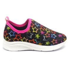 Tênis Infantil Calce Facil Estrela Menina Escolar Confortavel Macio Le