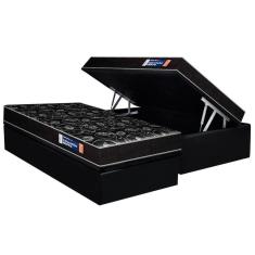 Conjunto Box Baú Solteiro Colchão Espuma Plumatex D28 Isopluma Vip + Base Crc Suede Black(88x188)