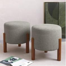 Conjunto Kit 2 Puff Banqueta Linho -Thor- Cinza