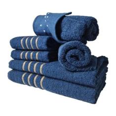 Jogos De Toalhas 2 Banhos 2 Rosto 2 Tapetes 6pçs Azul. - Toalhas Beka