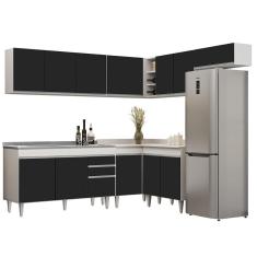 Armário De Cozinha Modulado De Canto 7 Peças Cp24 Com Pia Inox Branco/preto - Lumil