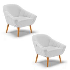 Kit 02 Poltronas Giovana Linho Cinza A05 Pés Palito Castanho D03 - D'R