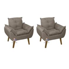 Kit 02 Poltrona/Cadeira Decorativa Glamour Capuccino Com Pés Quadrado 