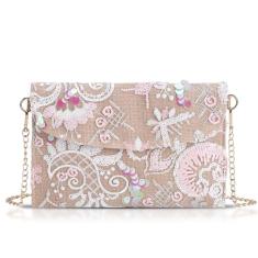 QTKJ Bolsas clutch para mulheres, pacote de envelope, bolsa de palha com flores bordadas de lantejoulas, bolsas de mão boêmias feitas à mão, Multicor, One Size