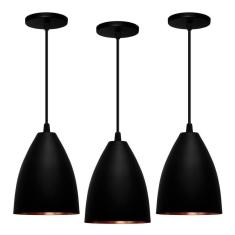 Kit 3 Pendentes Vegas (Preto Textura / Bronze)