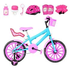 Bicicleta Infantil Aro 16 Nylon Azul Claro e Rosa