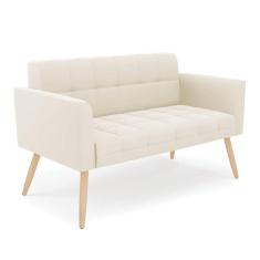 Sofá Namoradeira Elisa Veludo Bege Pés Palito Natural - D`rossi