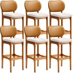 Kit 06 Banquetas Altas Cozinha Betta L02 Imbuia Whisky Cru