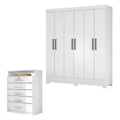 Cômoda Triunfo e Guarda Roupa Casal Verso Branco - Demóbile