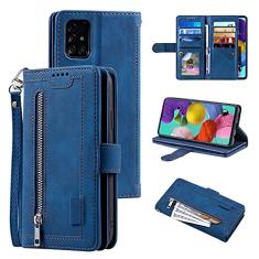 UEEBAI Capa carteira para Samsung Galaxy A51, retrô com 9 compartimentos para cartões, bolso com zíper, bolsa de mão de couro PU, fecho magnético, suporte com alça de pulso TPU à prova de choque, capa