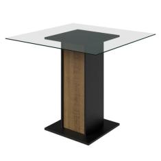 Mesa Madesa Quadrada com Tampo de Vidro 5332A - Preto/Rustic, Preto/Ru