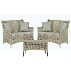 2 Sofá Área e Mesa Igapó Alumínio Pintura Marrom Corda Náutica Estofado Impermeável Almofada 3 Trama