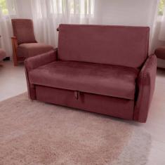Sofá Cama 2 Lugares Com Baú Fabian Veludo Vinho