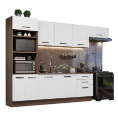 Cozinha Completa Madesa Agata 330001 com Armário e Balcão (Sem Tampo e Pia) - Rustic/Branco