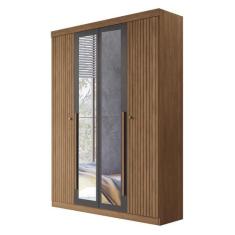 Guarda Roupa Solteiro Buriti Ripado 4 Portas com Espelho - Santos Andi