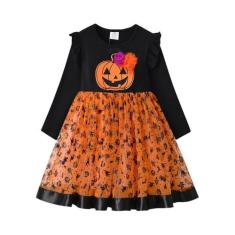 Vestido de Halloween Infantil para Meninas - Fantasia de Abóbora, Brux