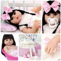 Boneca Reborn Bebe Realista Silicone Morena Enxoval Completo - Cegonha