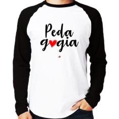 Camiseta Raglan Pedagogia por amor Manga Longa - Foca na Moda, Branco,