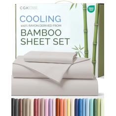 Lençóis de cama solteiro - Lençóis refrescantes para solteiro - 100% raiom derivado de bambu - Macio, respirável e roupa de cama de luxo de hotel - 1 lençol de cima e 1 elástico e 2 fronhas com bolsos