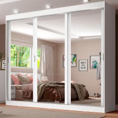 Guarda Roupa Casal Napoli 3 Portas de Correr 4 Gavetas MDP com Espelho Branco Madesa