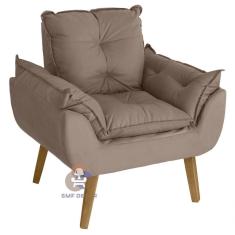 Poltrona Decorativa Glamour Com Puff Suede Veludo Light Capuccino SMF Decor