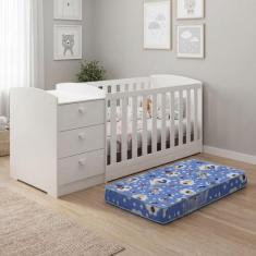 Berço Americano Multifuncional Atlanta com Cômoda 3 Gavetas Branco Fos