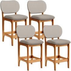 Kit 4 Banquetas Baixa Betta L02 Assento em Linho Base Fixa com Encosto 65 cm Imbuia para Cozinha