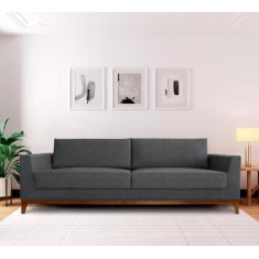 Sofá 3 Lugares 210cm Movie Estilo Moderno Linho Pés em Madeira Maciça 