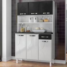 Cozinha Compacta Rubi 6 Portas 1 Gaveta Smart Branco/preto- Telasul