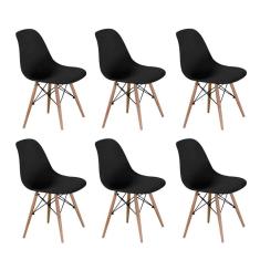 Conjunto com 6 Cadeiras Eames Eiffel Base Madeira