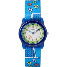 Timex Time Machines® Relógio infantil preto Fast Wrap® de 28 mm, Azul/futebol, One Size, Time Machines Pulseira analógica de tecido elástico