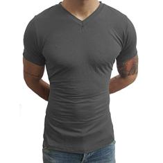 Camiseta Masculina Slim Fit Gola V Manga Curta Básic Sjons tamanho:m;cor:cinza