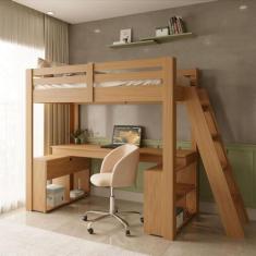Cama Office Star Light com Escada Inclinada Freijó