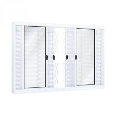 Janela de Aço Veneziana de Correr 100x100cm 6 Folhas com Grade Mosaico Riobras Branco