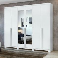 Guarda-Roupa 6 Portas 4 Gavetas 100% MDF Alonzo com espelho e com Pés Branco