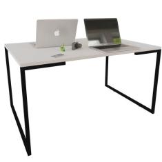 Mesa Escrivaninha Adele 90cm Tampo Branco Base Preto - Montanaris Deco