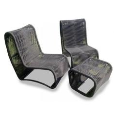 Conjunto Espreguiçadeira em Corda Náutica - 2 Poltronas + Mesa Centro 