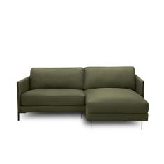 Sofá Decorativo Karine 3 Lugares Sala De Estar 230cm Com Chaise Pés Em Aço Couro Fendi