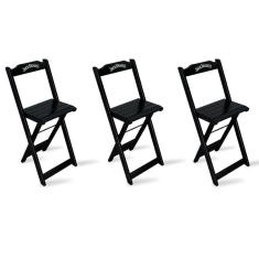 Kit 3 Banquetas Bistrô De Madeira Dobravel Jack Daniel's Preta - Cor: Preto