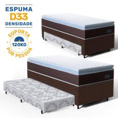 Cama Box com Colchao de Espuma D33 Pillow Top Comfort Luxo + Auxiliar de Espuma Unique Solteiro 88cm