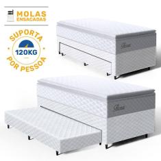 Cama Box com Colchao de Molas Ensacadas Pillow Top Flora + Auxiliar de Espuma Unique Solteiro 88cm
