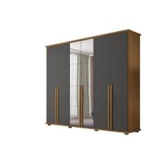 Guarda-Roupa Casal Com Espelho 6 Portas 5 Gavetas Estrela Cinamomo/Gra