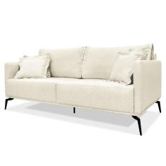 Sofá 3 Lugares 220cm Pés De Metal Vecchia S06 Linho Natural - Mpozenato