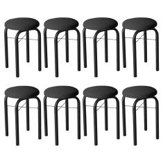 Kit 8 Banquetas Baixas Para Cozinha Em Aço Manu Sintético I01 Preto - Mpozenato