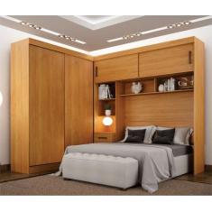 Guarda-Roupa Casal com Cabeceira Queen 4 Portas de Correr 3 Gavetas Fl