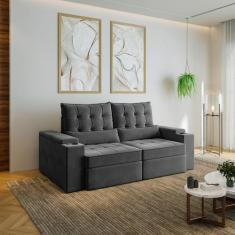 Sofá Retrátil Reclinável 3 Lugares 210cm Porta Copos e USB Embaúba Ext