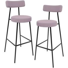 Kit 02 Banquetas Alta Cozinha Bar Sala Jantar Estrutura Em Aço Milão L