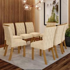 Conjunto 8 Cadeiras Estofadas Lupita Casa 812 - Nature com Linho