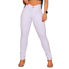 Calça Jeans Feminina Plus Size Cintura Alta (Branca, 48)
