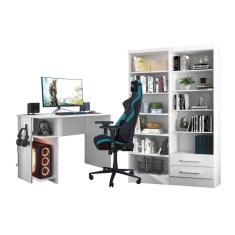 Escritório com Escrivaninha e 2 Livreiros Branco - FdECOR